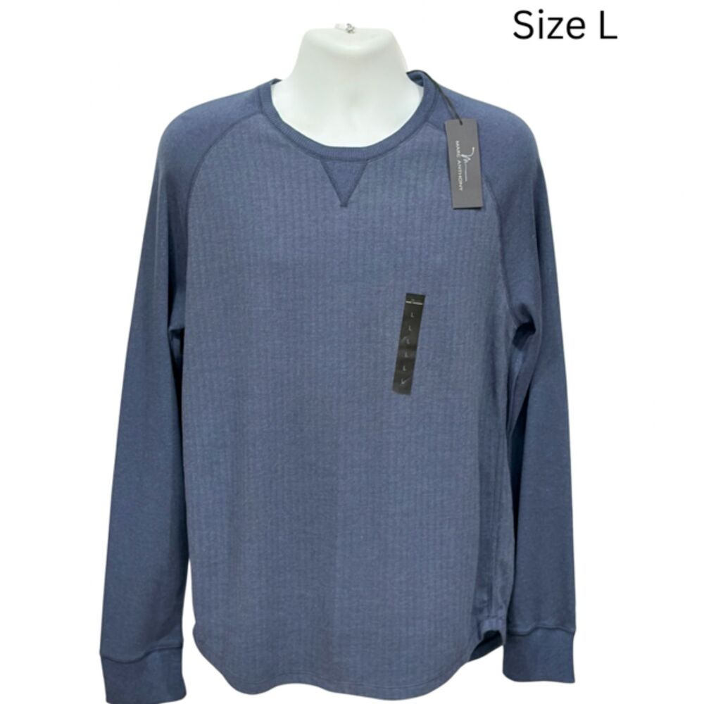Marc Anthony Men’s Large Blue Textured Crewneck Long Sleeve Shirt NWT